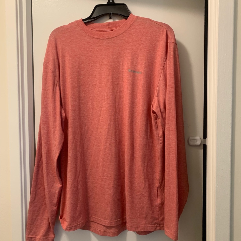 Simms Orange-Peach Fishing Shirt Long Sleeve, Insect Repellant Apparel, Medium
